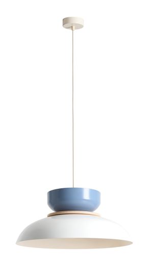 LAMPA WISZĄCA ALDO LIGHT WHITE GLOSS + DUSTY BLUE (47+ 23+ wood)