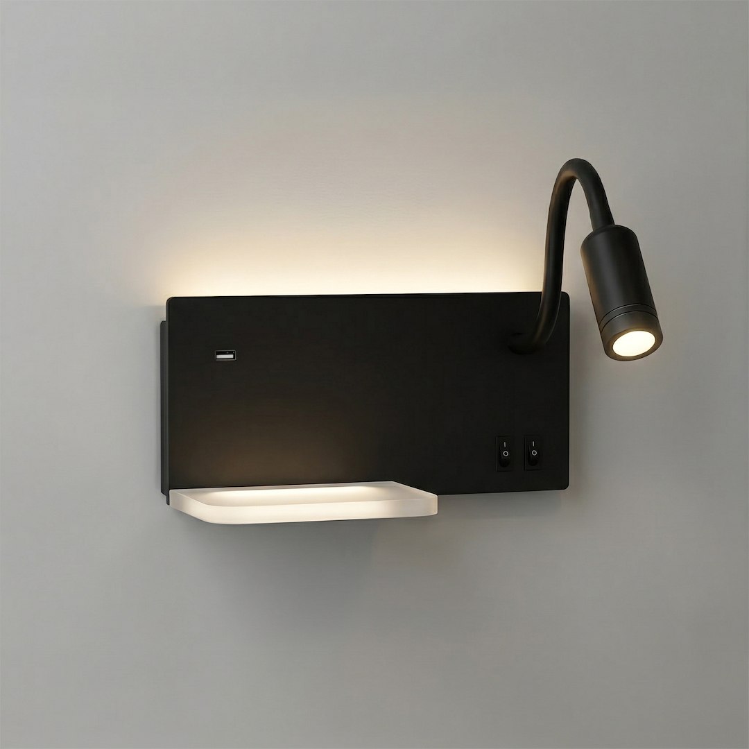 Lampa nocna z półką Shelf Led 4W+5W+2W prawa Czarny