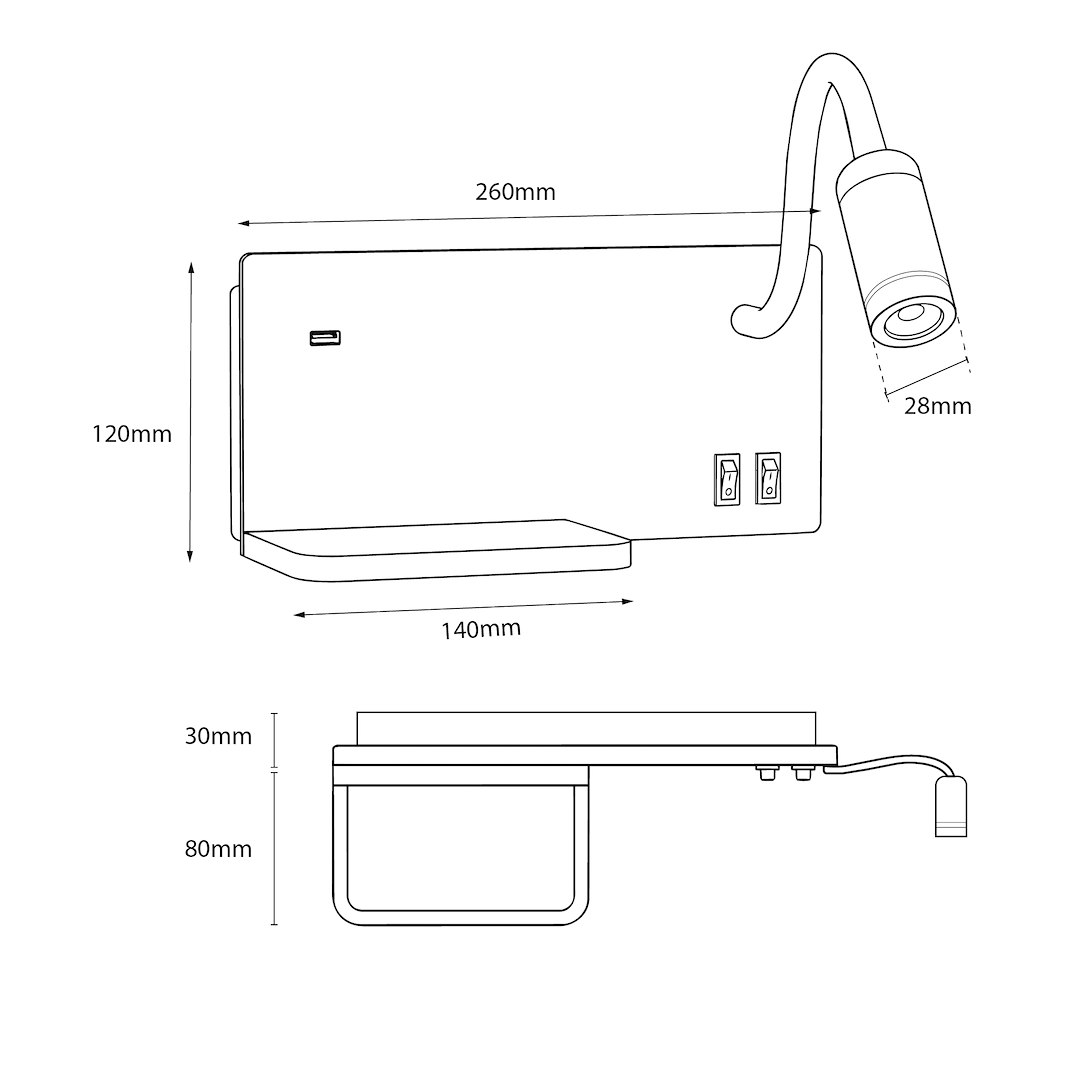Lampa nocna z półką Shelf Led 4W+5W+2W prawa Czarny - obrazek 10