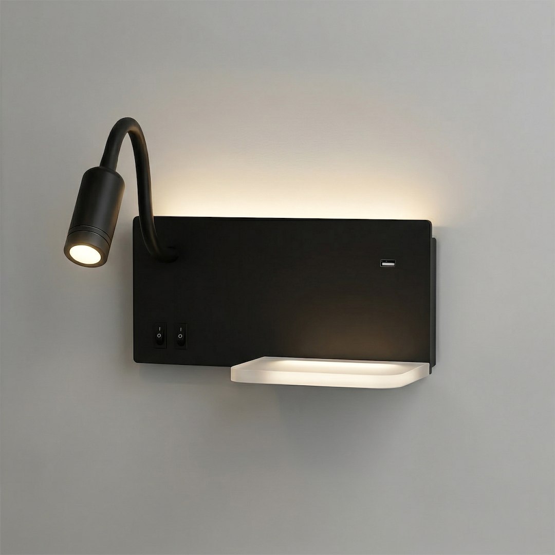 Lampa nocna z półką Shelf Led 4W+5W+2W lewa Czarny