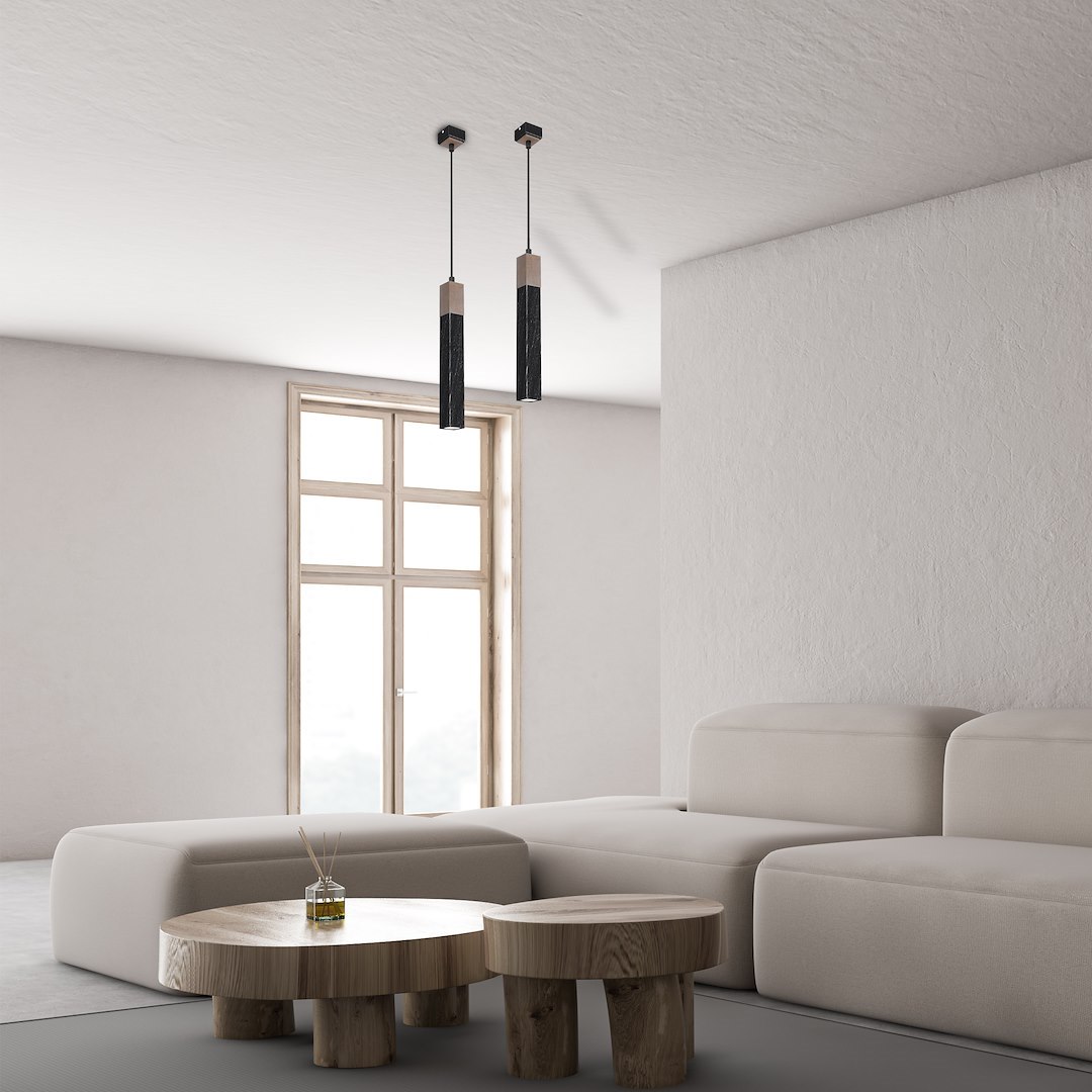 Lampa wisząca SOLO SAWN BLACK / PATINATED WOOD 1x mini GU10 - obrazek 8