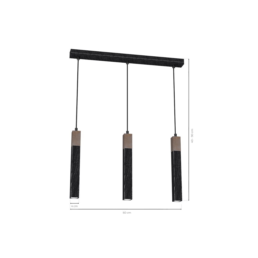 Lampa wisząca SOLO SAWN BLACK / PATINATED WOOD 3x mini GU10 - obrazek 7