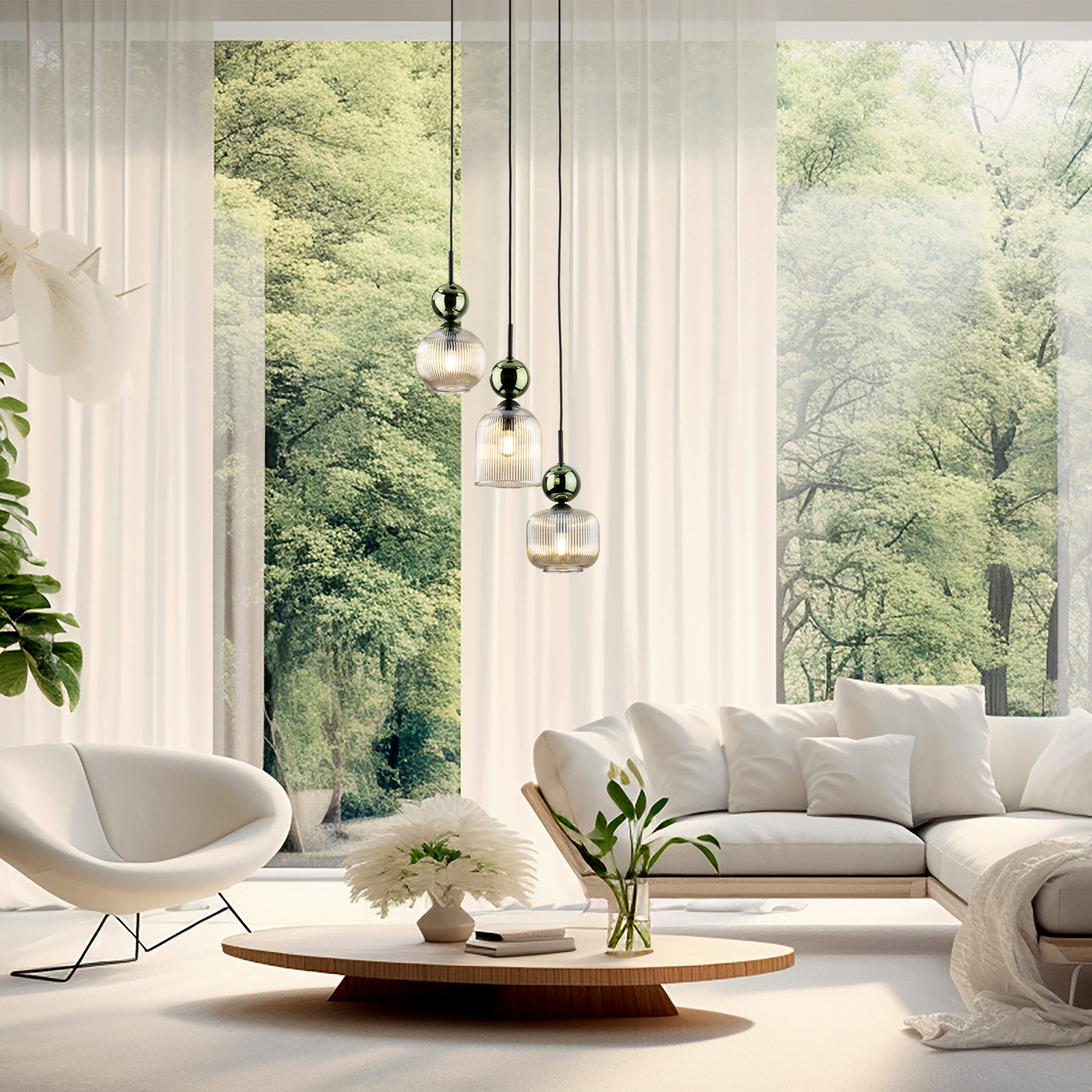 SOPHIA GREEN COGNAC LAMPA WISZĄCA 3XE14 - obrazek 2