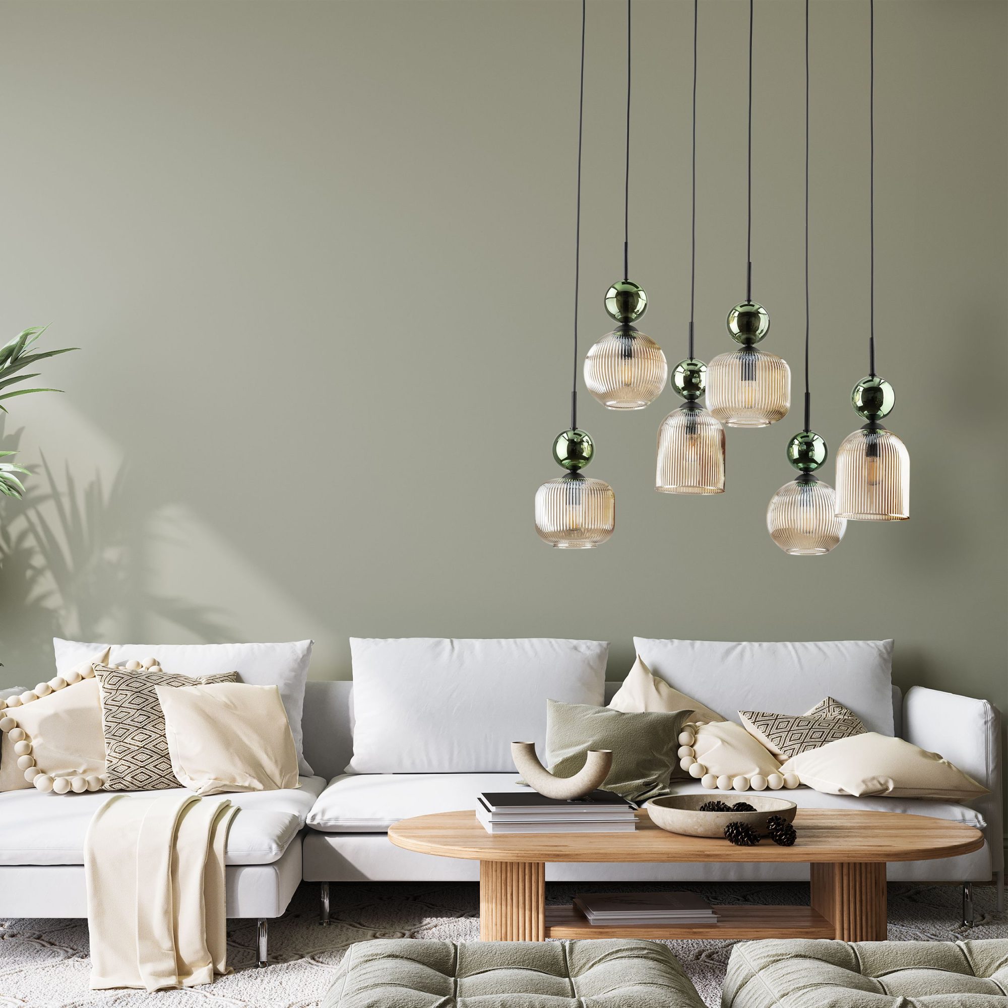 SOPHIA GREEN COGNAC LAMPA WISZĄCA 6XE14 - obrazek 2