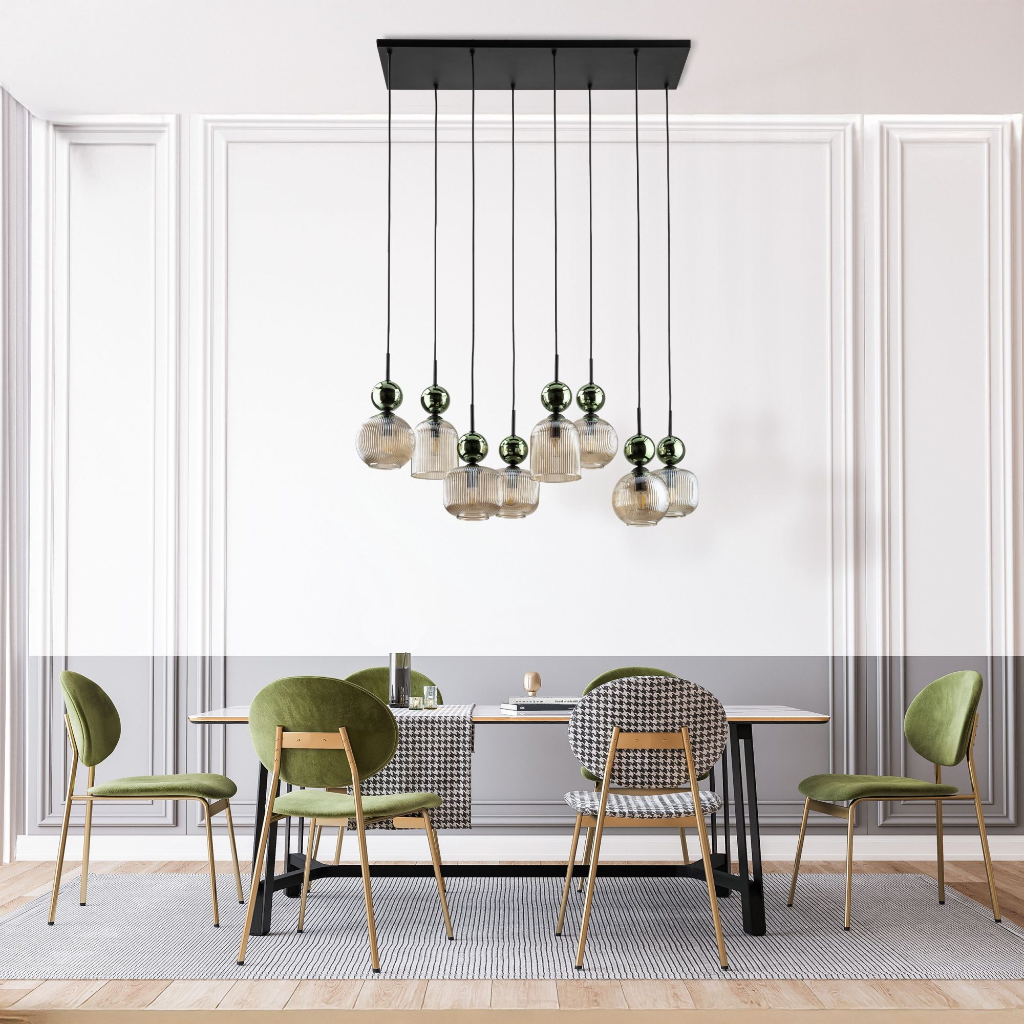 SOPHIA GREEN COGNAC LAMPA WISZĄCA 8XE14 - obrazek 2