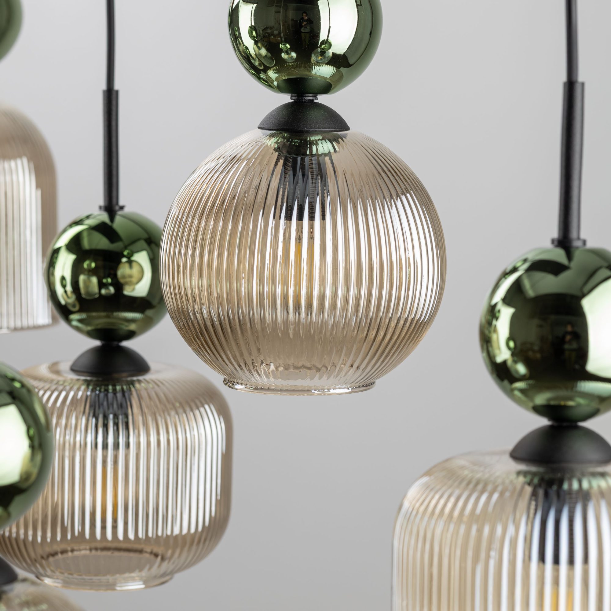 SOPHIA GREEN COGNAC LAMPA WISZĄCA 8XE14 - obrazek 5