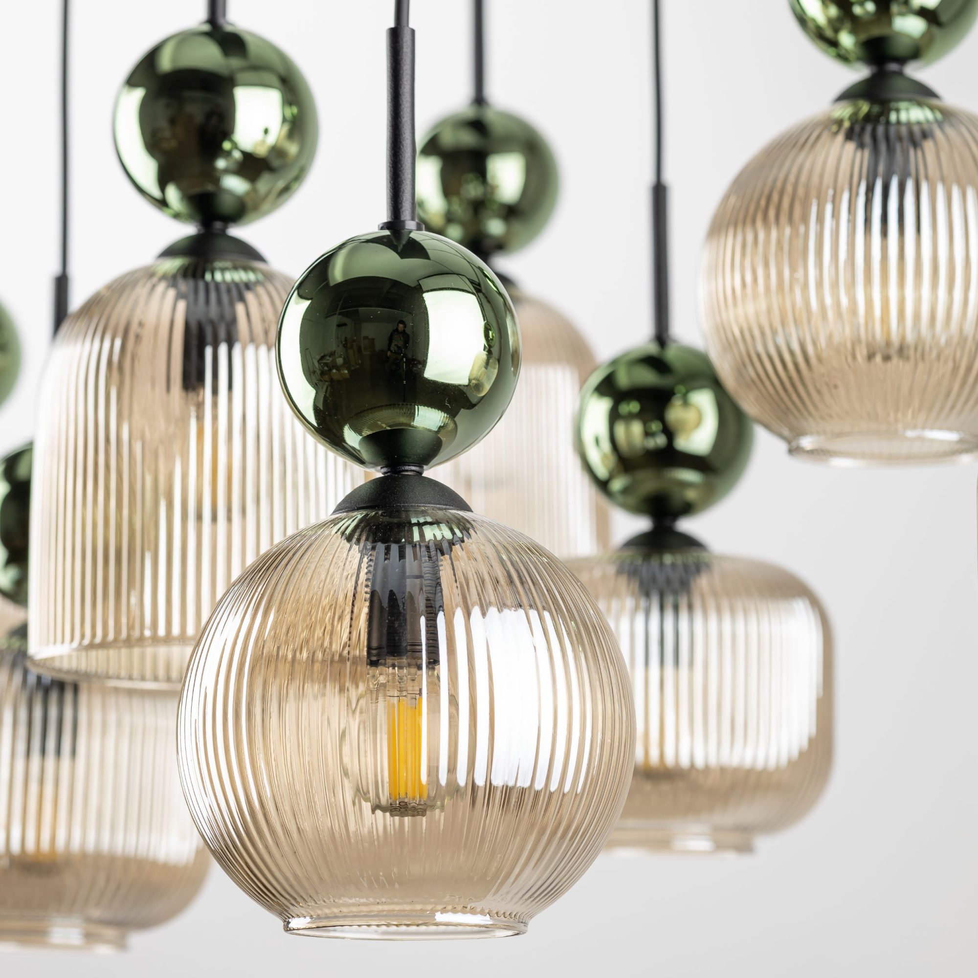 SOPHIA GREEN COGNAC LAMPA WISZĄCA 8XE14 - obrazek 6