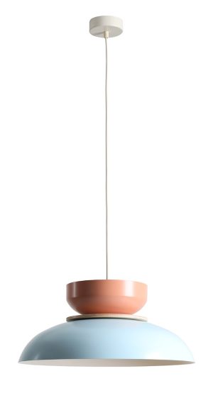 LAMPA WISZĄCA ALDO LIGHT BABY BLUE + CORAL (47+ 23+ wood)
