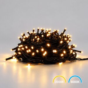 Lampki Choinkowe 200LED 10m 2000K + 6000K Flash IP44 Łączone Max 3 Zestawy