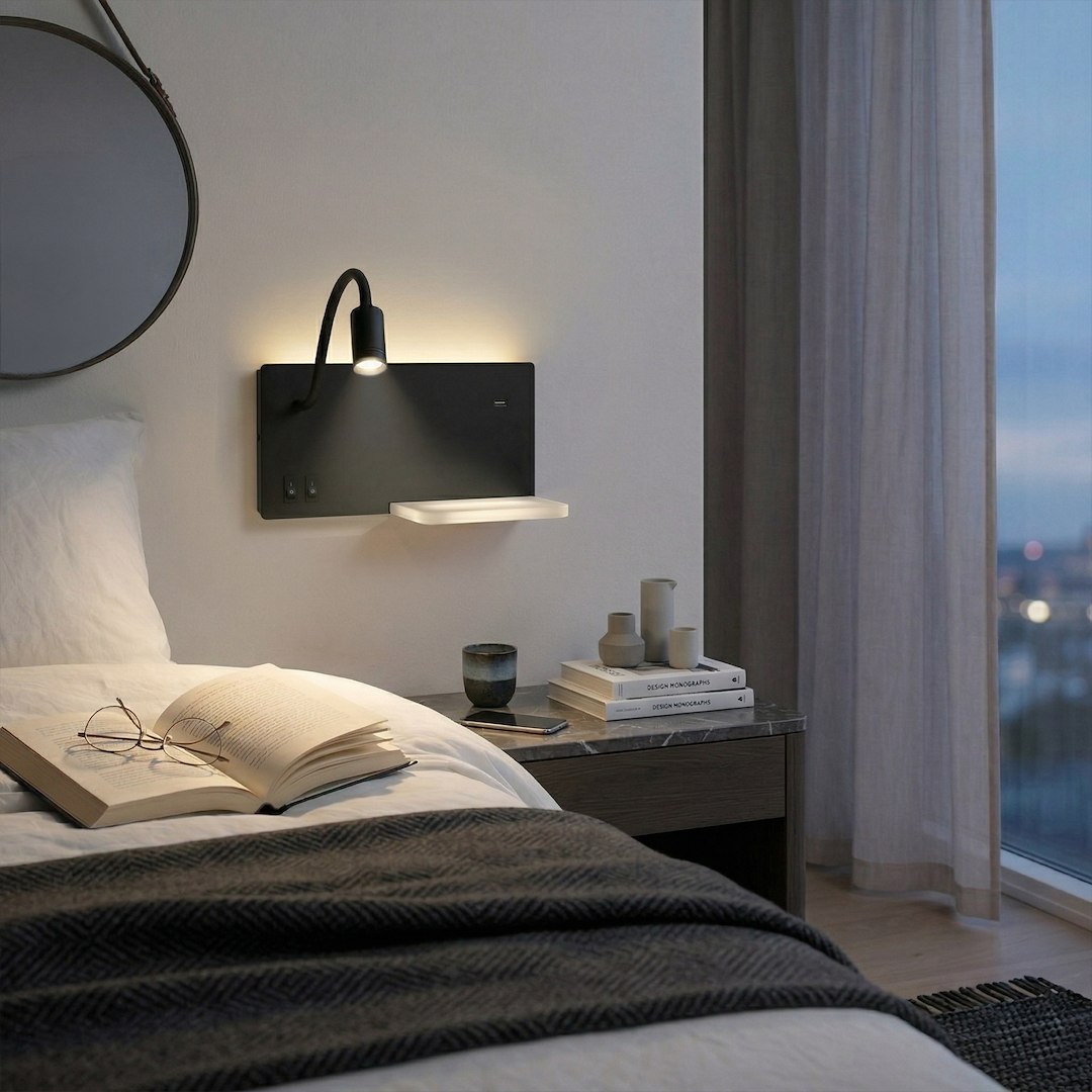 Lampa nocna z półką Shelf Led 4W+5W+2W lewa Czarny - obrazek 3