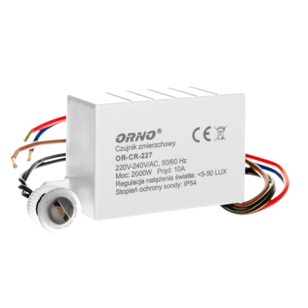 ORNO Czujnik zmierzchu z sondą zewn. 230V; 2000W; 5-50 lux; IP54